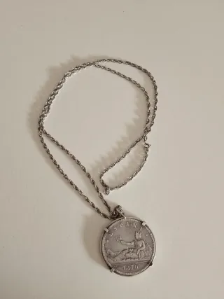 Collar moneda plata 5 pesetas vintage