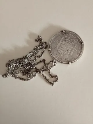 Collar moneda plata 5 pesetas vintage