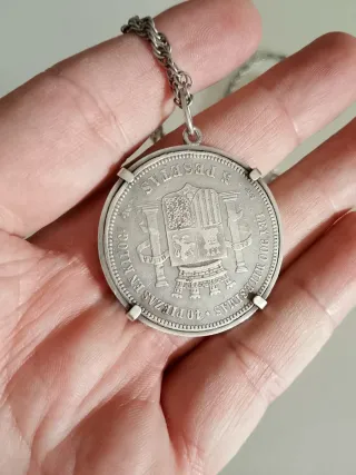 Collar moneda plata 5 pesetas vintage