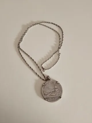 Collar moneda plata 5 pesetas vintage