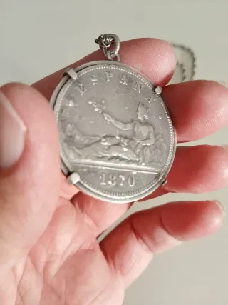 Collar moneda plata 5 pesetas vintage