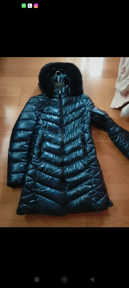 Abrig azul metalizad acolchado capucha desmontable