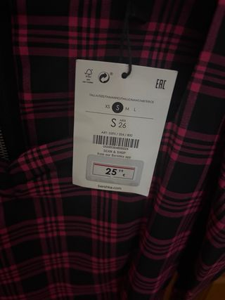 Vestido cuadros Bershka rosa y negro Talla S