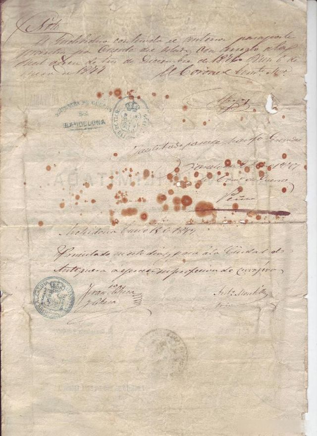 Licencia Ilimitada Gobierno Militar Barcelona 1876