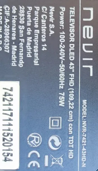 Mando a distancia TV Nevir