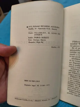Libro Ajedrez Pillsbury el genio del ataque.