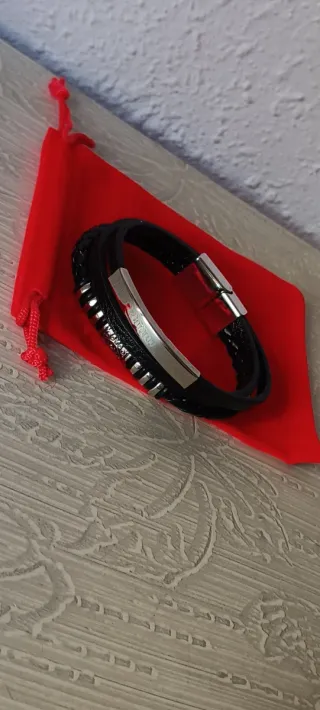 Pulsera Cuero Trenzado Hombre Plata