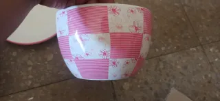 Maceta Taza Rosa y Blanca Porcelana