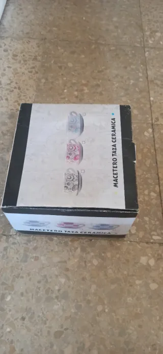 Maceta Taza Rosa y Blanca Porcelana