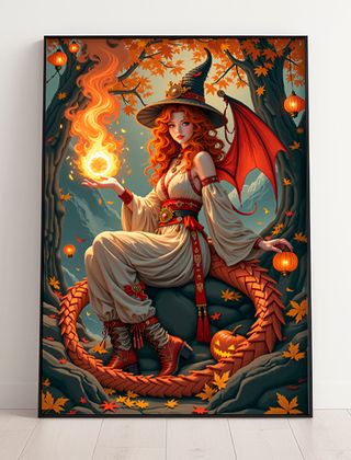Autumn Dragon Witch Decorative Art Poster Print