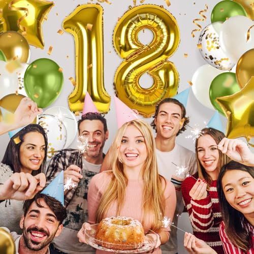 Globos 18 Cumpleaños Fiesta Oro y Verde