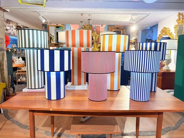 Pantallas de lámpara Mushroom de tela a rayas