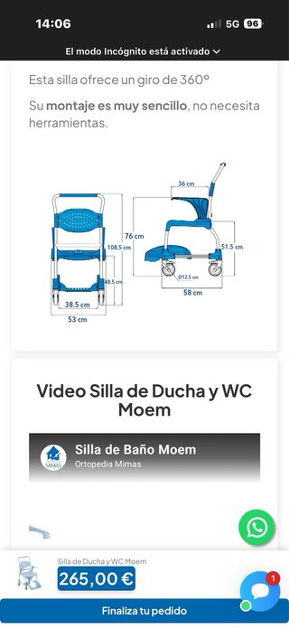 Silla de ducha/baño Moem azul y blanco