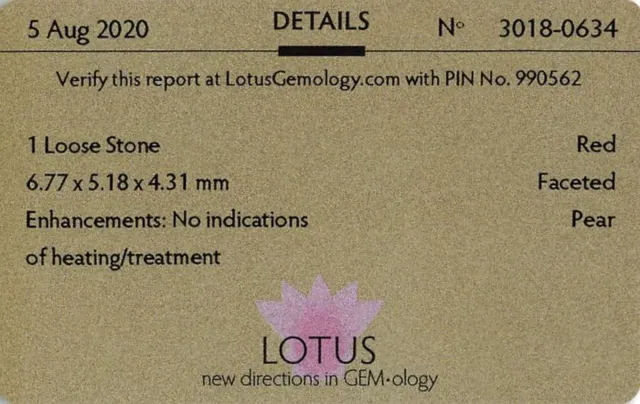 Rubino Naturale Rosso Reale 1.16 ct Certificato