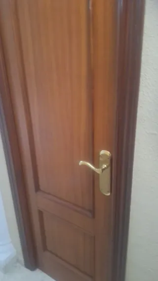 Puerta de madera con manilla dorada