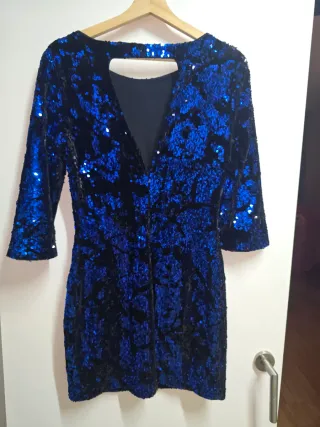Vestido fiesta lentejuelas azul y negro