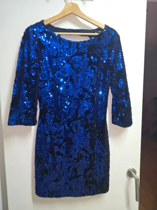 Vestido fiesta lentejuelas azul y negro