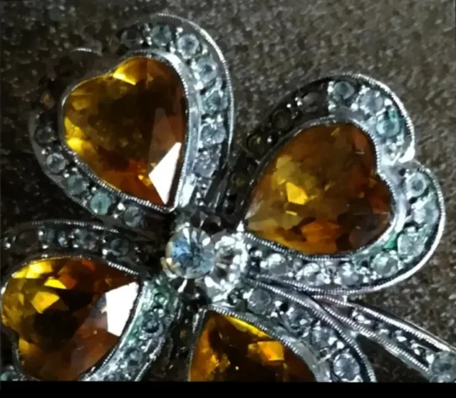 Broche Plata Vintage Corazón Amarillo