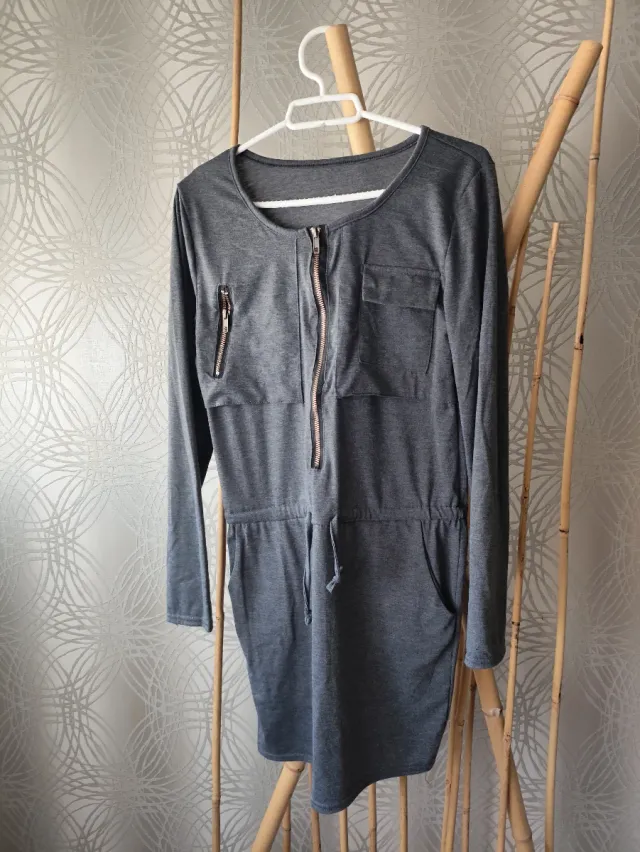 Vestido gris manga larga cremallera
