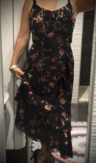 Vestido fiesta negro flores bordadas T.38