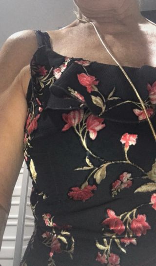 Vestido fiesta negro flores bordadas T.38