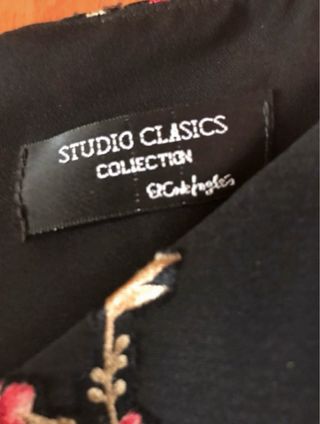 Vestido fiesta negro flores bordadas T.38