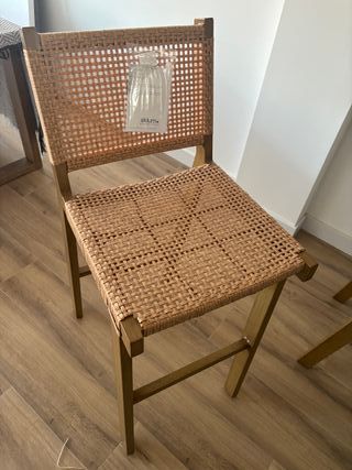 4 Taburetes Altos Madera y Rattan SKLUM