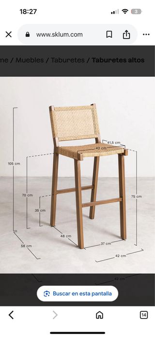 4 Taburetes Altos Madera y Rattan SKLUM