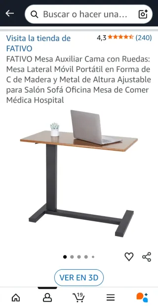 Mesa auxiliar cama con ruedas