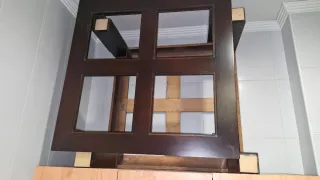 2 Mesas Centro Madera Maciza Cristales Opacos