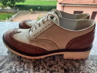Scarpe Francesine bicolore bianche e marrone 37