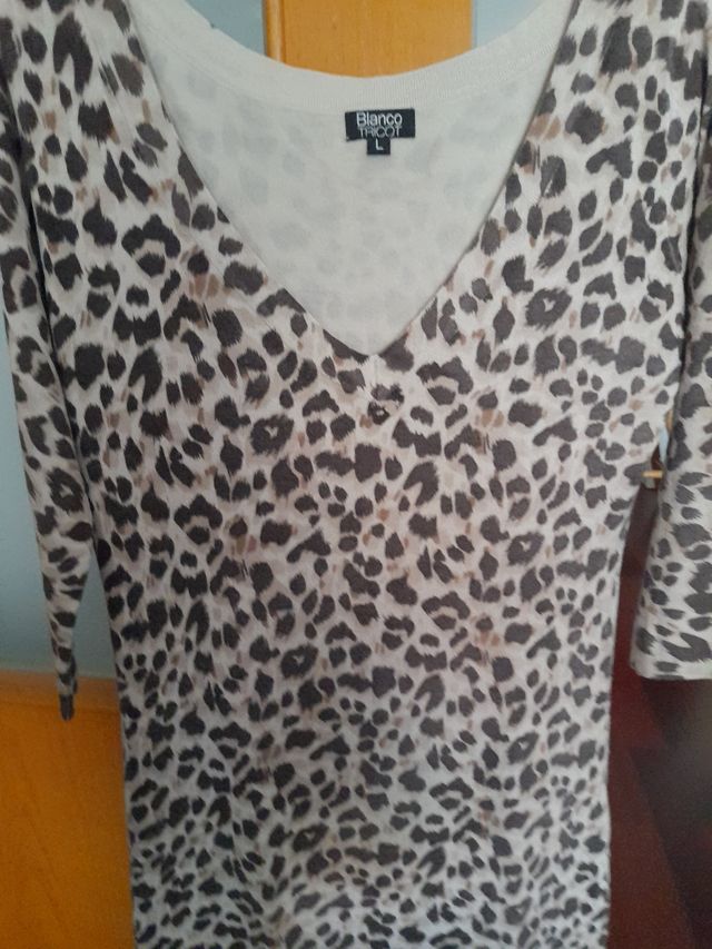 Vestido estampado animal print Blanco Talla L