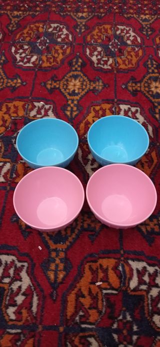 Set 4 Scodelle Tazze Plastica Azzurre Rosa