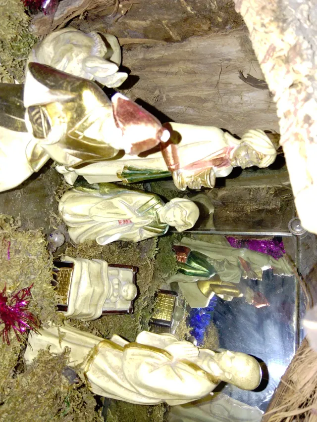 Talla antigua madera y hierro Virgen con niño