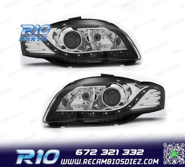 FAROS AUDI A4 B7 04-07 LUZ DIURNA FONDO NEGRO CROMO