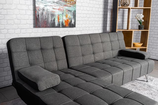 Sofá-cama chaise-longue gris tela