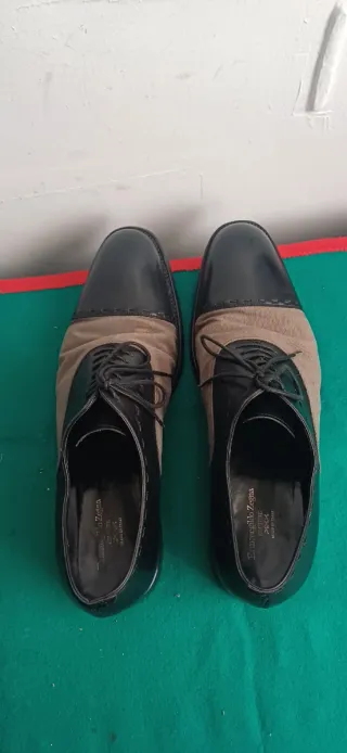 Zegna Zapatos Oxford Piel y Lona Beige Negro