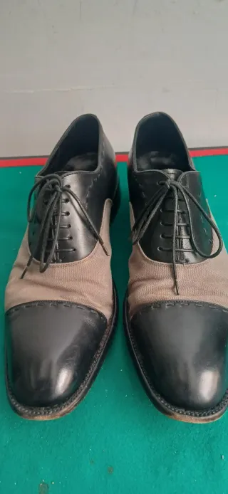 Zegna Zapatos Oxford Piel y Lona Beige Negro