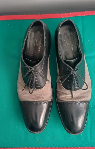 Zegna Zapatos Oxford Piel y Lona Beige Negro