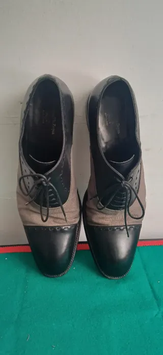 Zegna Zapatos Oxford Piel y Lona Beige Negro