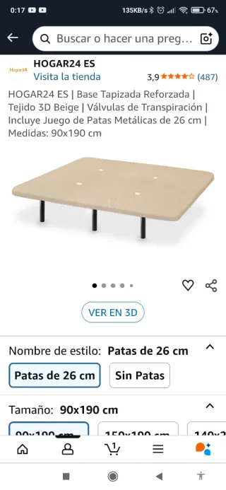 Base tapizada 90x190 + 6 patas