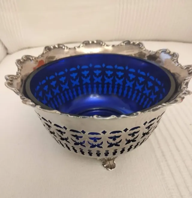 Zuccheriera Inglese Argentata EPNS Blu Vetro