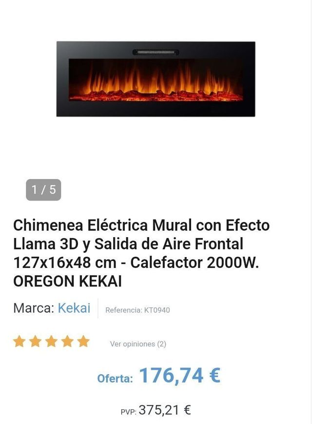 Chimenea Eléctrica Mural con Efecto Llama3D OREGON