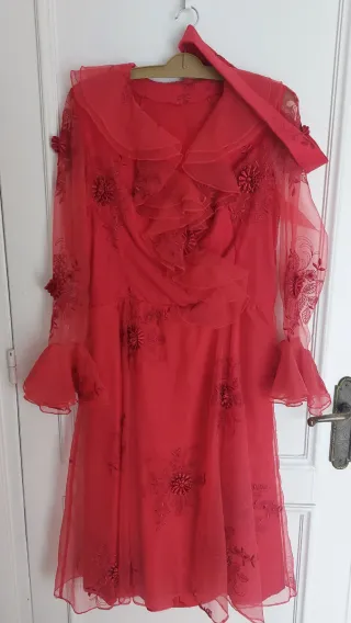Vestido Vintage Rojo Años 70 bordados