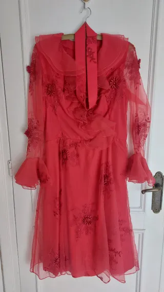 Vestido Vintage Rojo Años 70 bordados