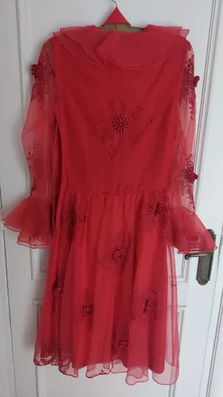 Vestido Vintage Rojo Años 70 bordados