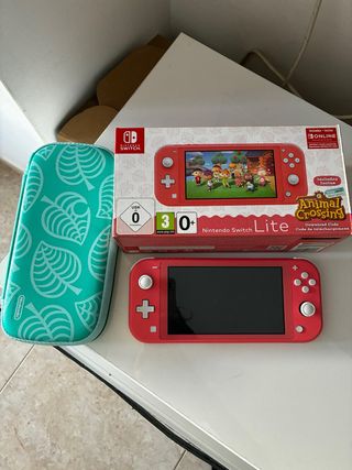 Nintendo Switch Lite rosa+cover + 2 giochi+adattato