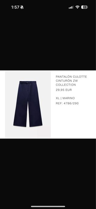 Pantalón culotte azul marino con cinturón