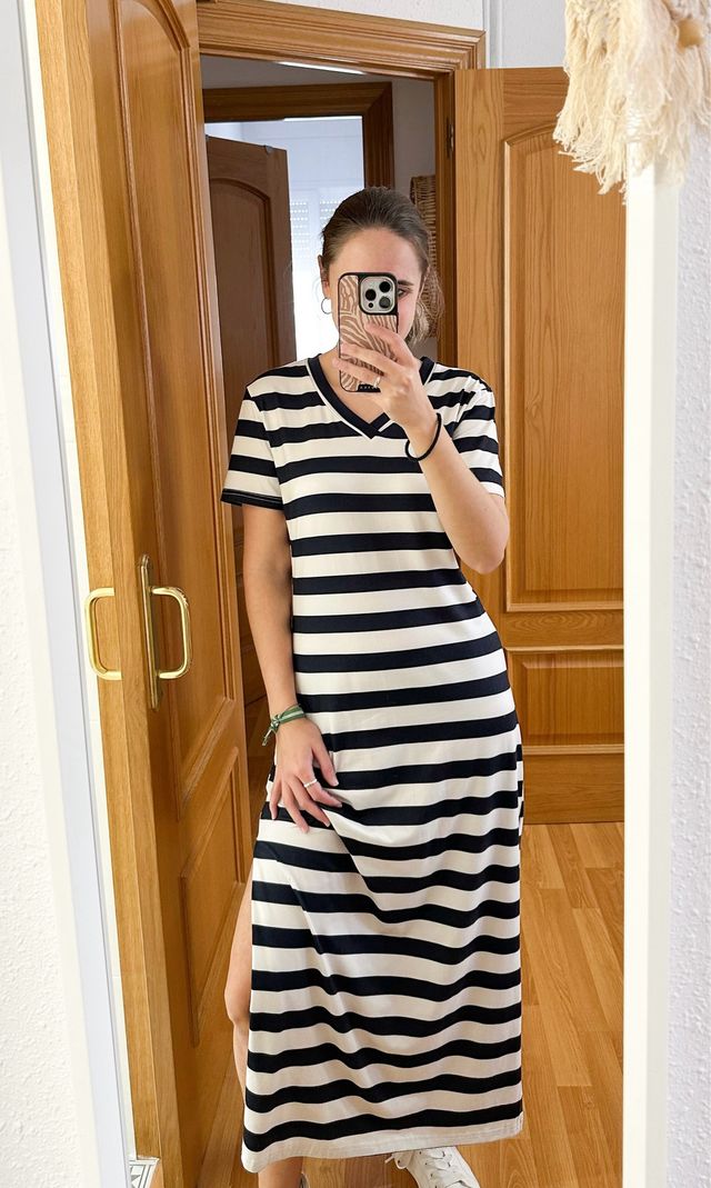 Vestido largo rayas blanco y negro
