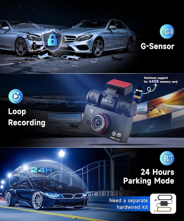 Cámara Coche 2K Delantera y Trasera 64GB